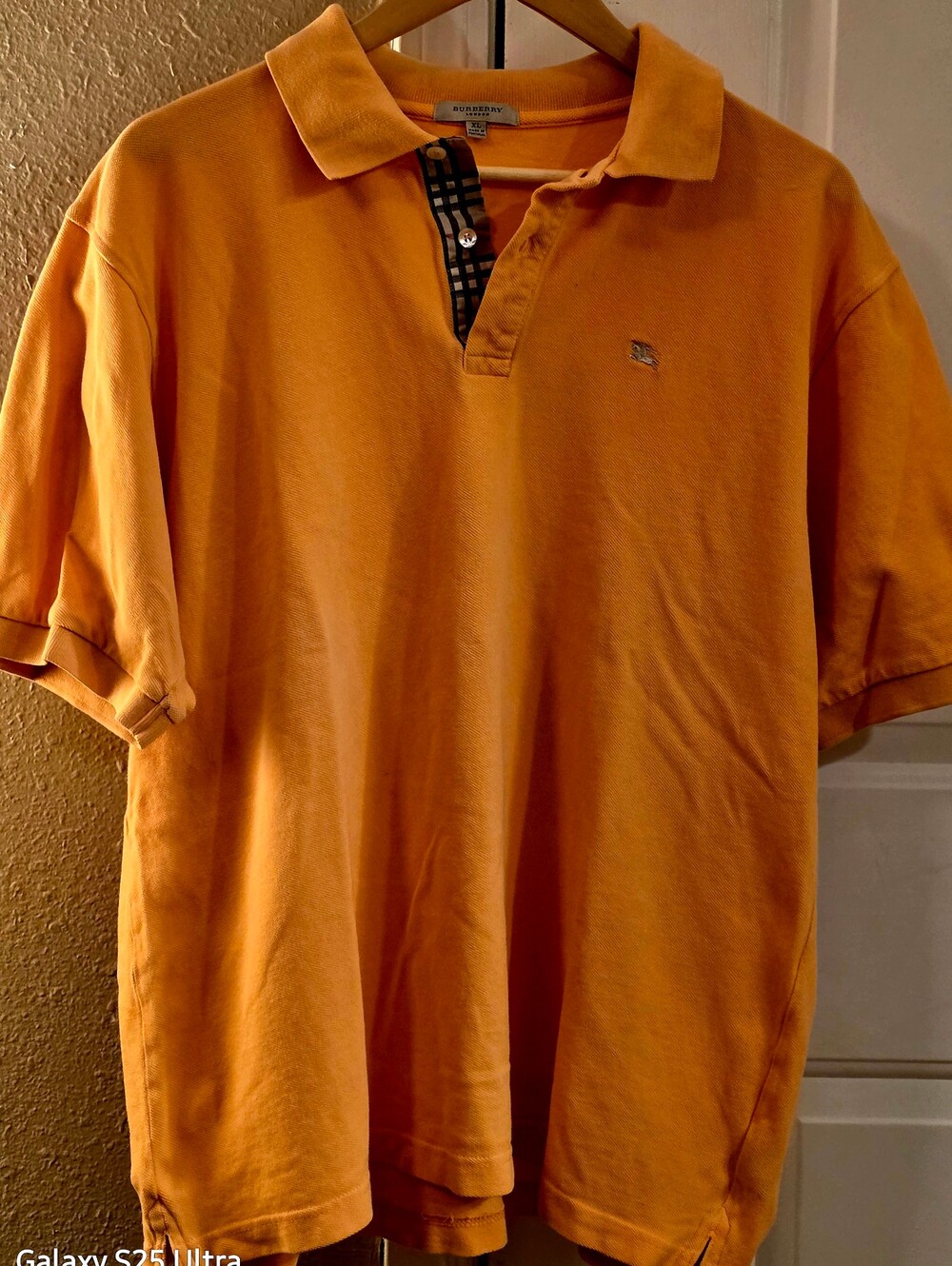 Burberry London Men's XL Orange Polo with Check Trim
